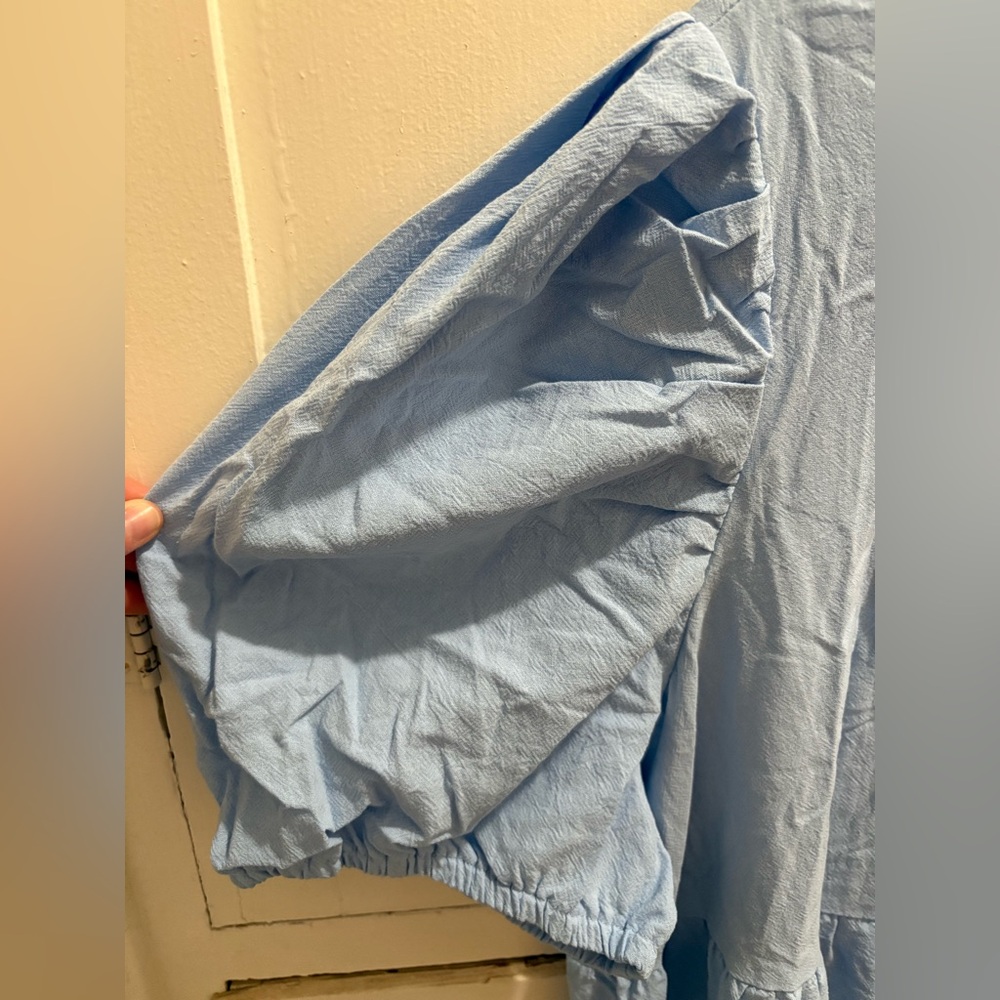 NWT SHEIN Curve 4XL Light Blue Tiered Puff-Sleeve Cotton Dress - Picture 6 of 9